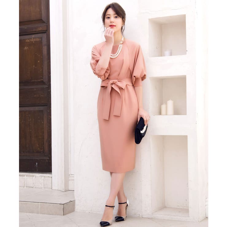 コーラル(P) | ロング＆リーンシルエットが美しいバルーンスリーブワンピース | RUIRUE BOUTIQUE