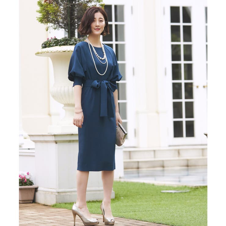 ピーコックブルー(Z) | ロング＆リーンシルエットが美しいバルーンスリーブワンピース | RUIRUE BOUTIQUE