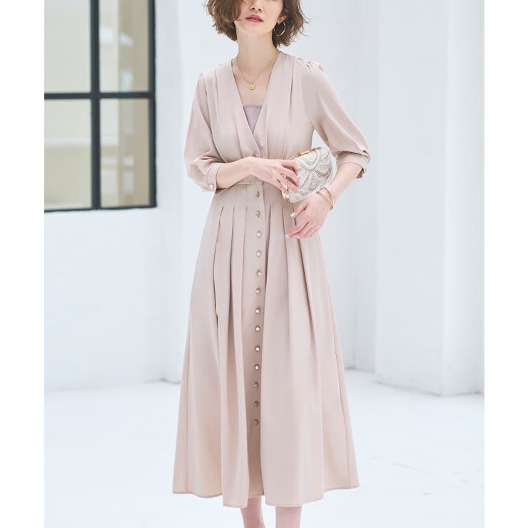 ライトベージュ(BE) | 2wayフロントボタンタックワンピース | RUIRUE BOUTIQUE