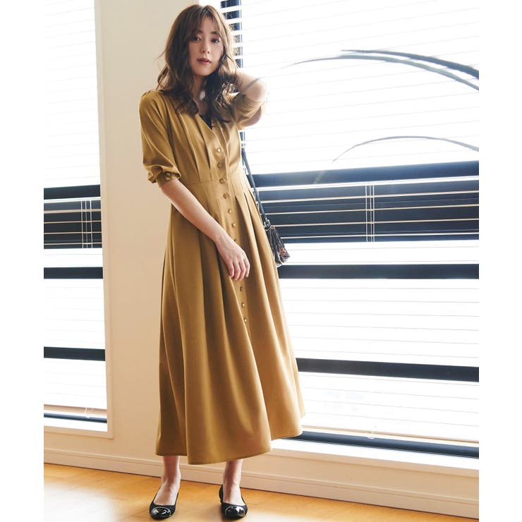 マスタードイエロー(BR) | 2wayフロントボタンタックワンピース | RUIRUE BOUTIQUE