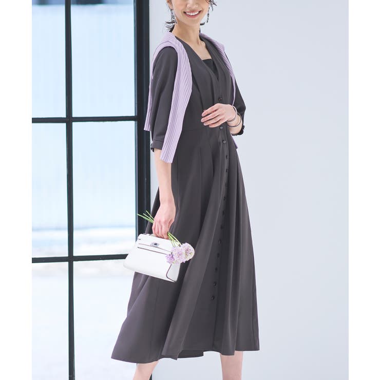 ダークグレー×ブラック(DGY) | 2wayフロントボタンタックワンピース | RUIRUE BOUTIQUE