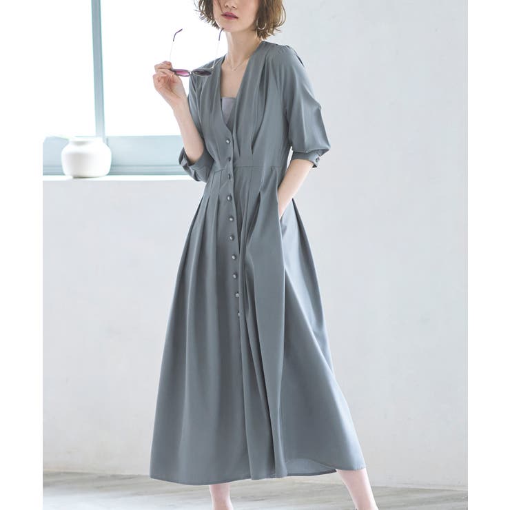 アッシュグリーン(PGR) | 2wayフロントボタンタックワンピース | RUIRUE BOUTIQUE