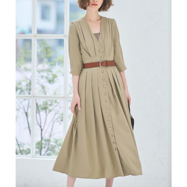 ライトカーキ(PKH) | 2wayフロントボタンタックワンピース | RUIRUE BOUTIQUE