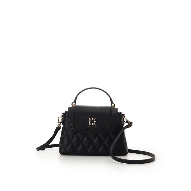 ブラック | スクエアビジューキルトフラップショルダーバッグ | SAMANTHAVEGA