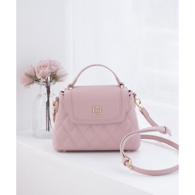 ピンク | スクエアビジューキルトフラップショルダーバッグ | SAMANTHAVEGA