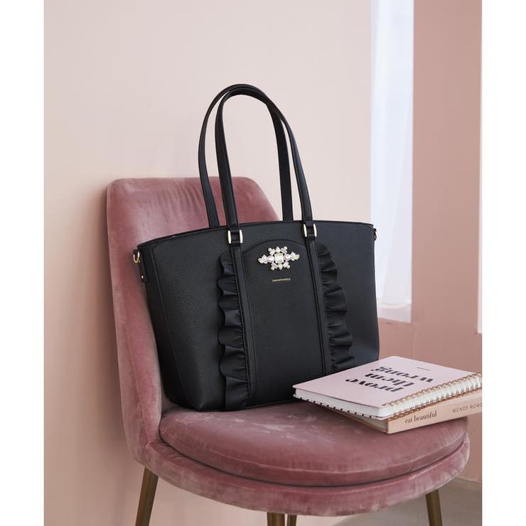 ビジューフリルA4トートバッグ[品番：STJW0009786
