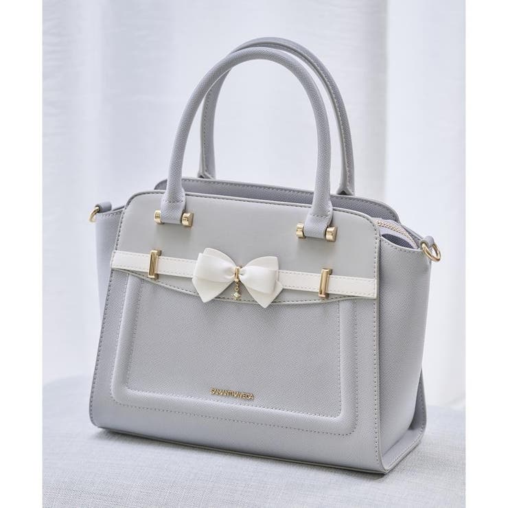 ライトブルー | バイカラーアクセントリボンハンドバッグ | SAMANTHAVEGA