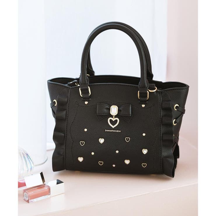 ブラック | サイドレースアップリボンビジューミニフラッター | SAMANTHAVEGA