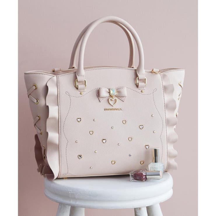 ピンク | サイドレースアップリボンビジューフラッター | SAMANTHAVEGA