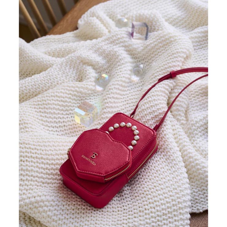 UNITED ARROWS SANTI ハート　クラッチ　ショルダーバッグ 赤 ハートパールスマホショルダーバッグ[品番：STJW0012524