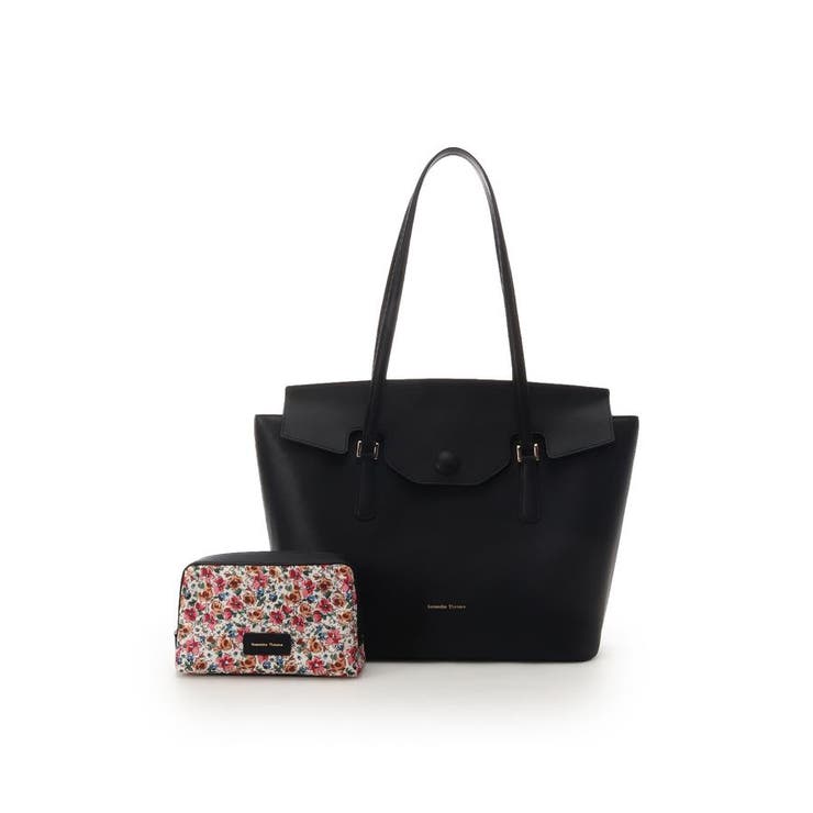ブラック | 花柄ポーチ付き かぶせトートバッグ | Samantha Thavasa