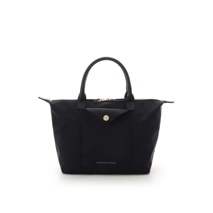 ブラック | ナイロン×スプリットレザー カジュアルハンドバッグ | Samantha Thavasa