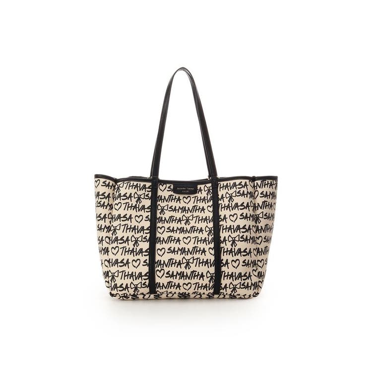 ブラック | スクリッタ柄キャンバスデザイン合皮トートバッグ | Samantha Thavasa