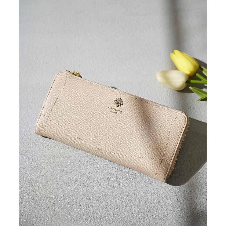 ベージュ | ビジューL字ファスナー長財布 | & chouette