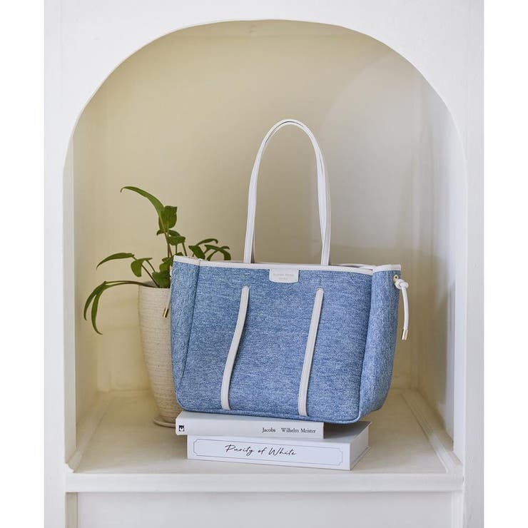 ホワイト | デニム調キャンバスデザイン 合皮トートバッグ 大サイズ | Samantha Thavasa