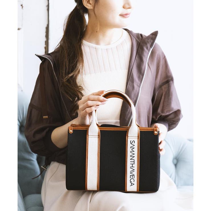 ブラック | ロゴテープキャンバスショルダーバッグ（ミニ） | SAMANTHAVEGA