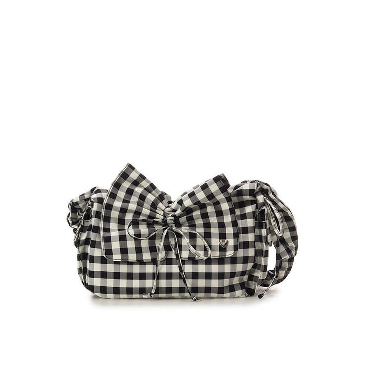ブラック | ギンガムチェック リボンギャザーショルダーバッグ | & chouette