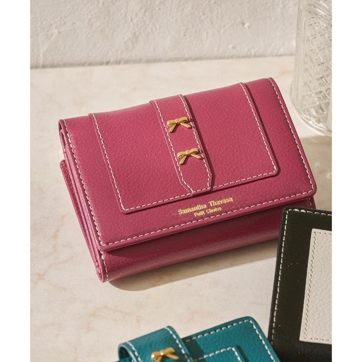 ワインレッド | ダブルリボン 折財布 | Samantha Thavasa Petit Choice