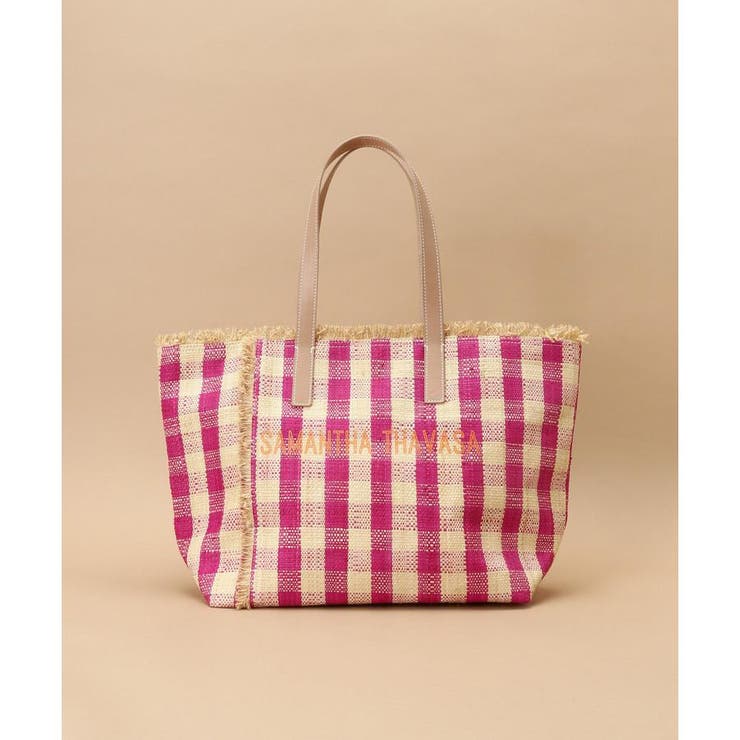 チェックラフィア トートバッグ[品番：STJW0000866]｜Samantha Thavasa