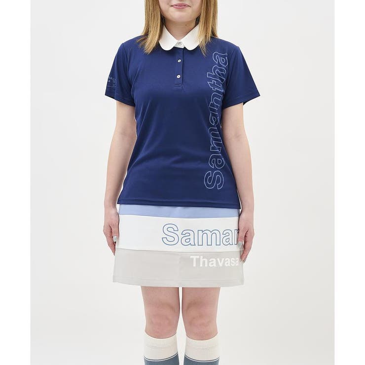ネイビー | ロゴプリント半袖ポロシャツ | Samantha GOLF