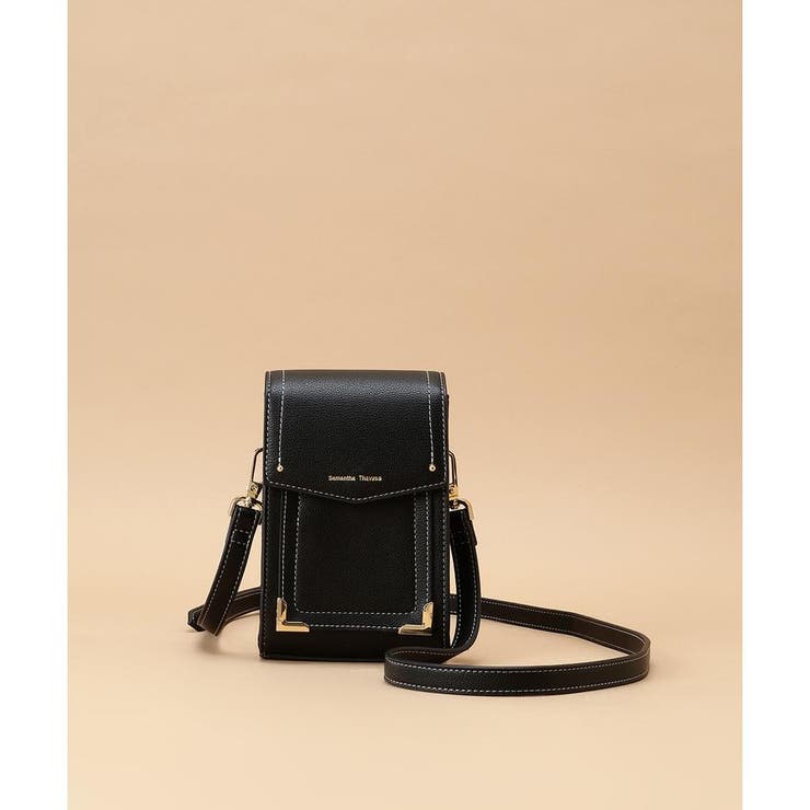 ブラック | カードスロット付きシンプルスマホショルダー | Samantha Thavasa