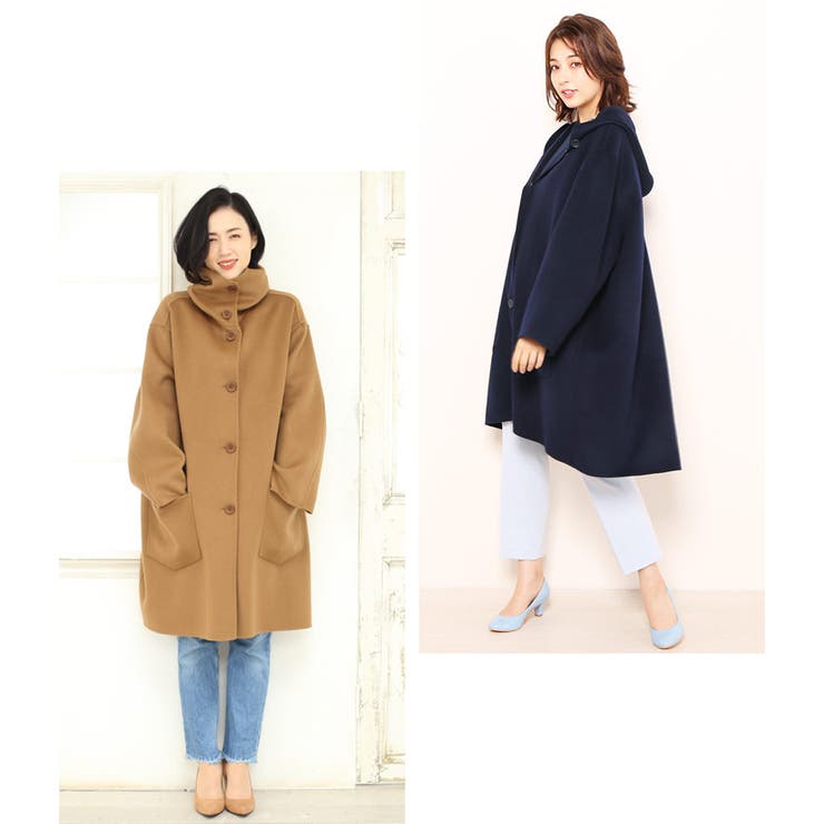 フード付きコート オーバーサイズ コート[品番：SNKC0002316]｜sankyo