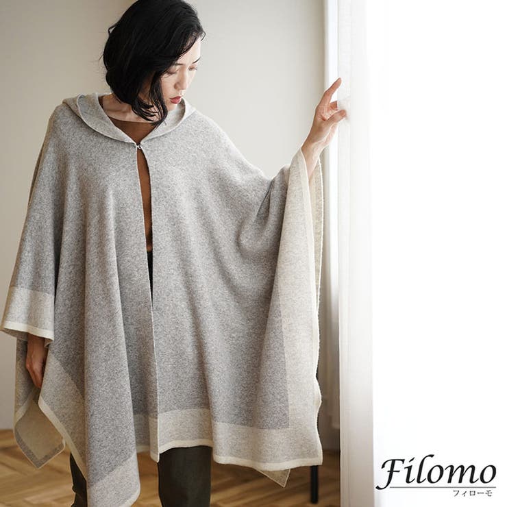 ポンチョ ケープ ウール カシミヤ混 ポンポン 上品 防寒 F ネイビー 紺色 ウール＆カシミヤケープコート（ポンチョ）｜sankyo shokai