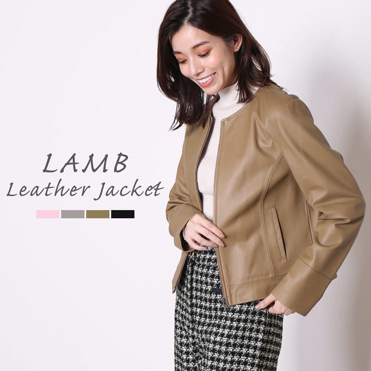 レザージャケット レディース ノーカラー[品番：SNKC0002259]｜sankyo