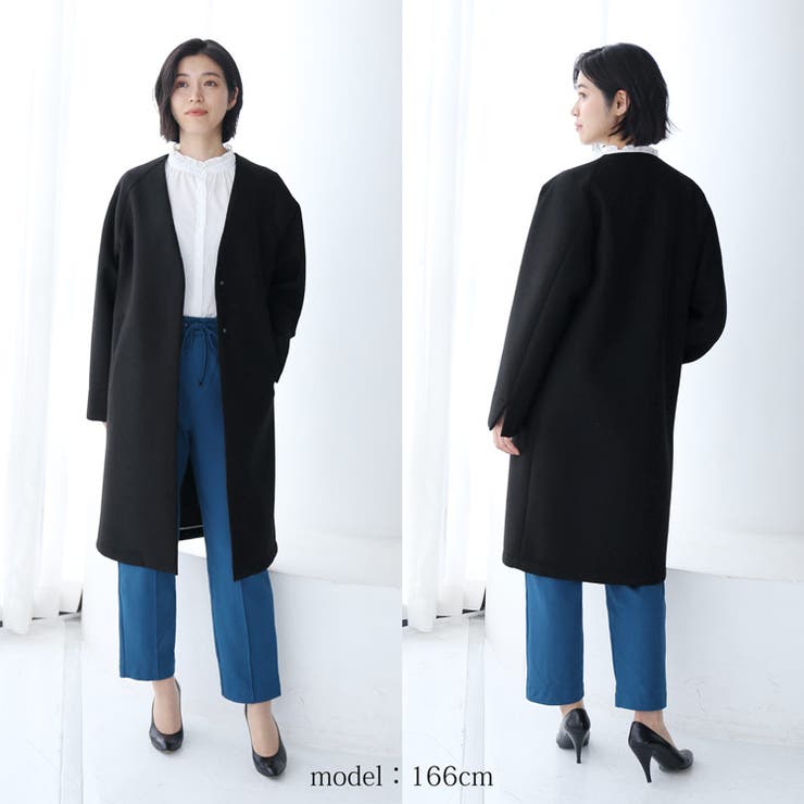 人気アイテム ノーカラーコート 軽量 春アウター[品番：SNKC0002211]｜sankyo ジャケット・アウター