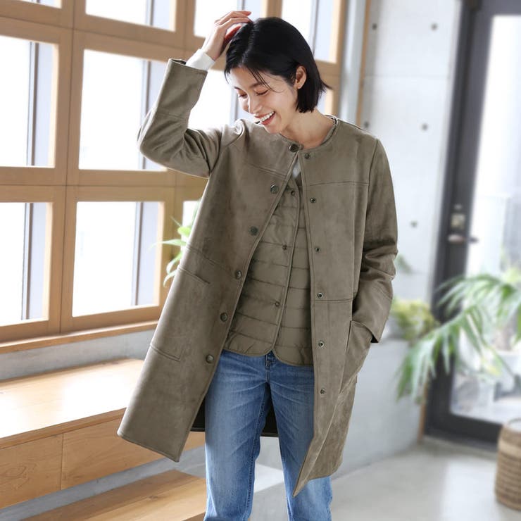 ノーカラーコート スエードポンチ ライナーベスト付き | sankyo shokai  | 詳細画像1 