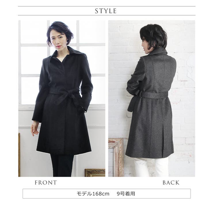 カシミヤ100%【vintage】ロング丈 比翼ステンカラーコート ブラック S 幅広く