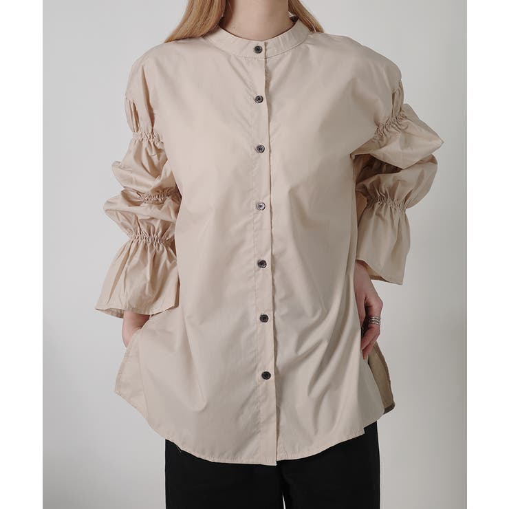 ベージュ | キャンディスリーブ ギャザー チュニックブラウス | VIVID LADY