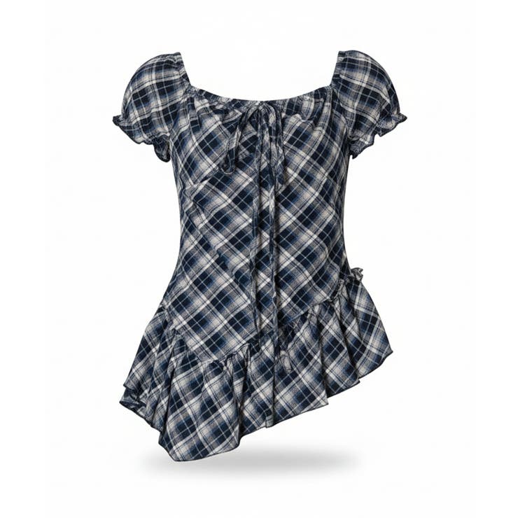 フリルパフスリーブ チェック柄 チュニックブラウス | VIVID LADY | 詳細画像8 