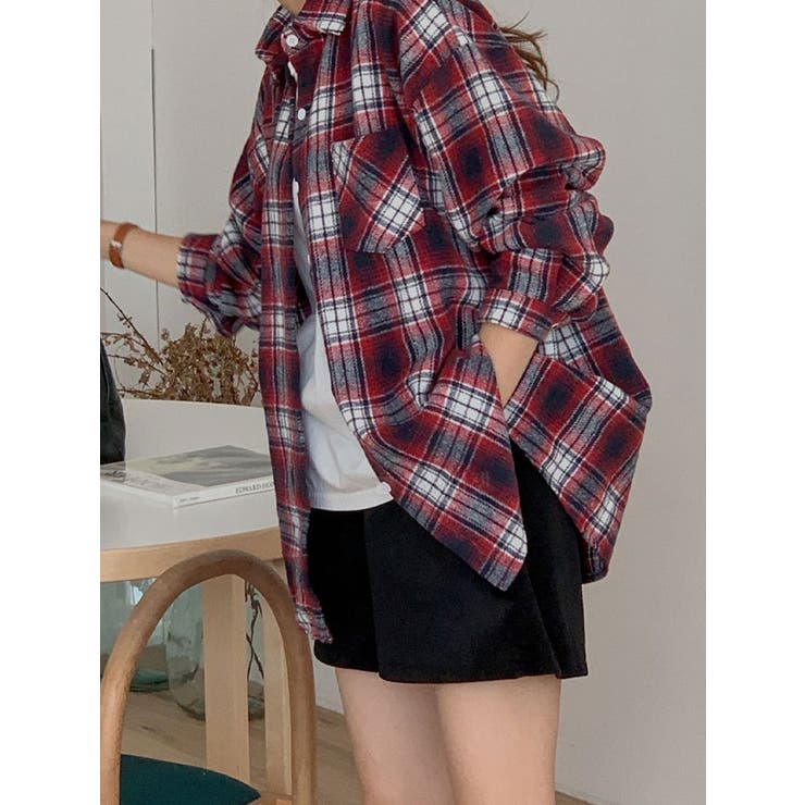 表起毛チェック柄シャツブラウス 全3色 秋[品番：KH000013019]｜VIVID