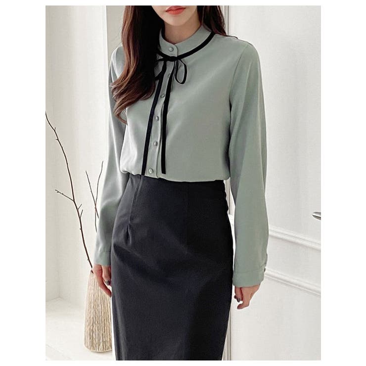 配色リボンシャツブラウス 全3色 春秋冬 | VIVID LADY | 詳細画像7 