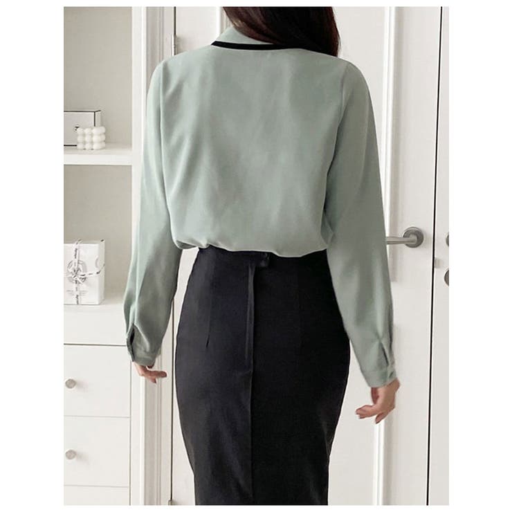 配色リボンシャツブラウス 全3色 春秋冬 | VIVID LADY | 詳細画像3 