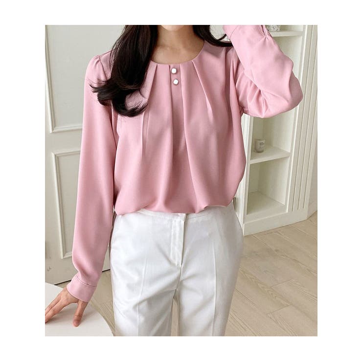 ピンク | ボリューム感が伝わるピンタックブラウス 韓国 春 | VIVID LADY