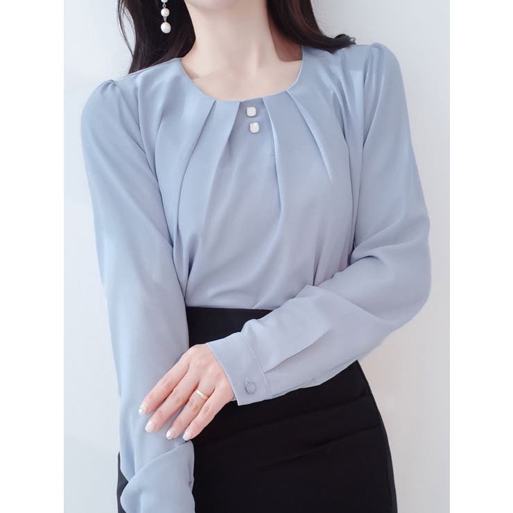 スカイブルー | ボリューム感が伝わるピンタックブラウス 韓国 春 | VIVID LADY