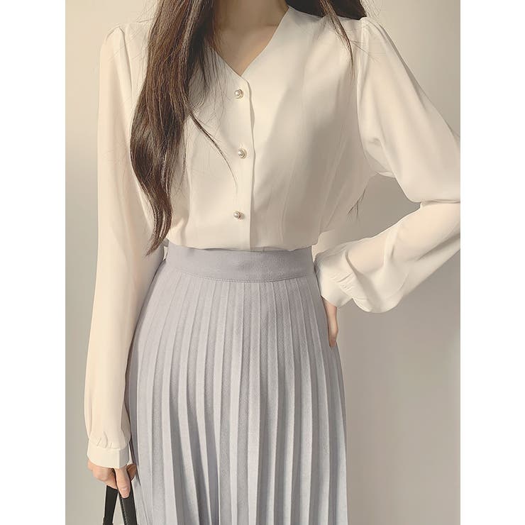 アイボリー | vネックシャツブラウス長袖 全4色 レディース | VIVID LADY