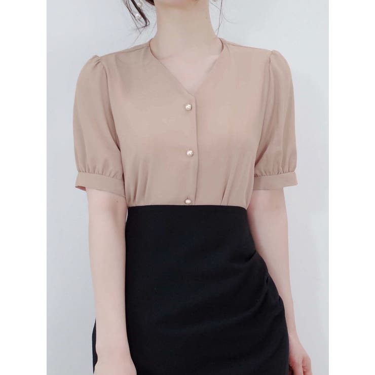 ベーシックなvネックブラウス半袖 全6色 レディース[品番