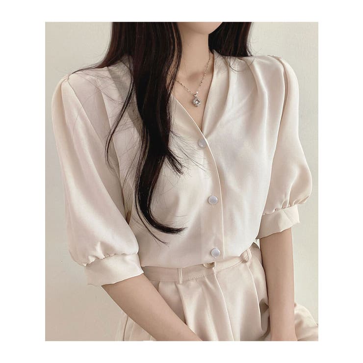 極美品】Rene ルネ パフスリーブ 半袖ブラウス ネイビー38