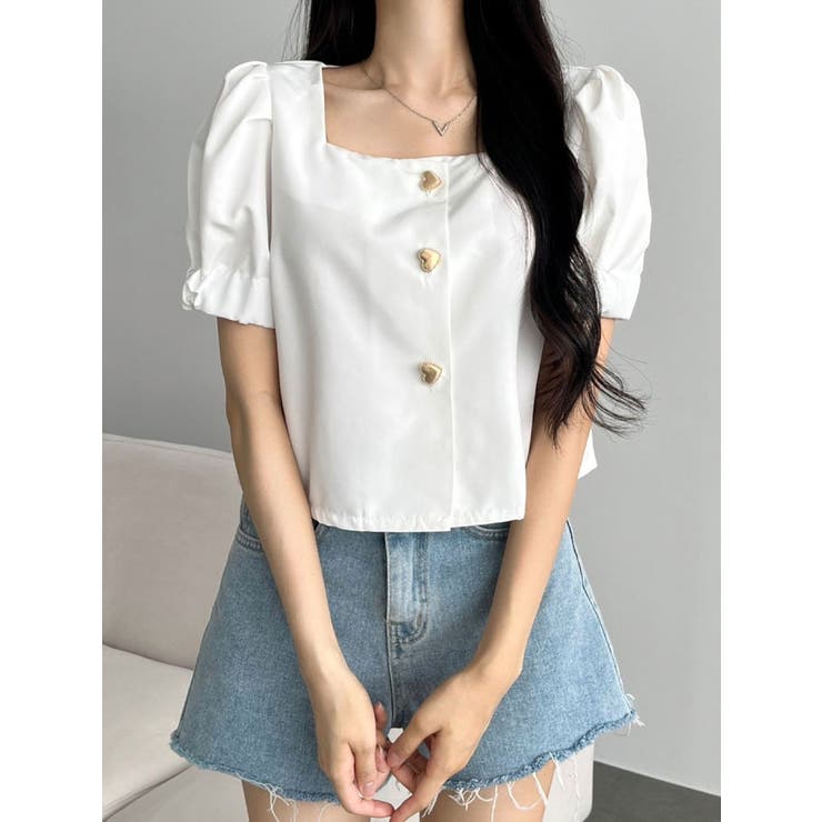 スクエアネックブラウス半袖 全3色 可愛い[品番：KH000013878]｜VIVID