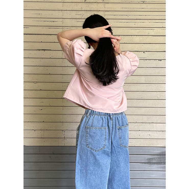 スクエアネックブラウス半袖 全3色 可愛い[品番：KH000013878]｜VIVID