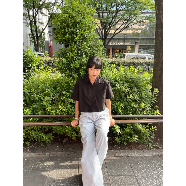 クロップド丈襟付きシャツブラウス半袖 全3色 可愛い[品番
