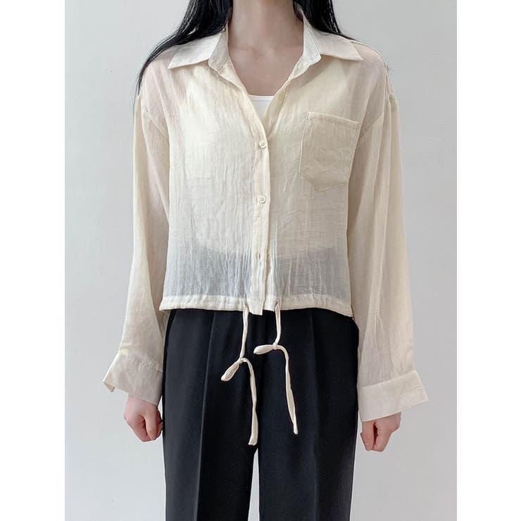 ベージュ | ストリング長袖シャツ 全4色 可愛い | VIVID LADY