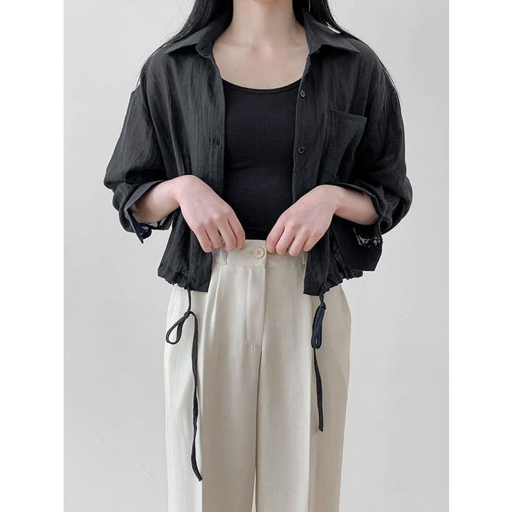 ブラック | ストリング長袖シャツ 全4色 可愛い | VIVID LADY