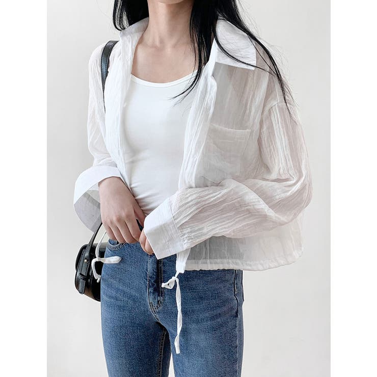 アイボリー | ストリング長袖シャツ 全4色 可愛い | VIVID LADY