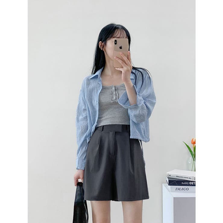 スカイブルー | ストリング長袖シャツ 全4色 可愛い | VIVID LADY