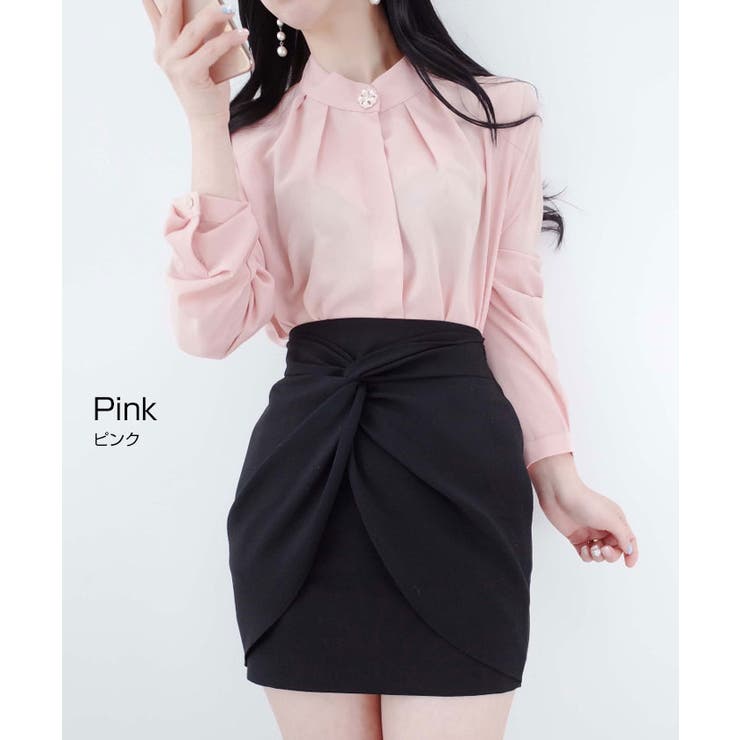 花ブローチ付きピンタックブラウス レディース オフィスブラウス | VIVID LADY | 詳細画像7 