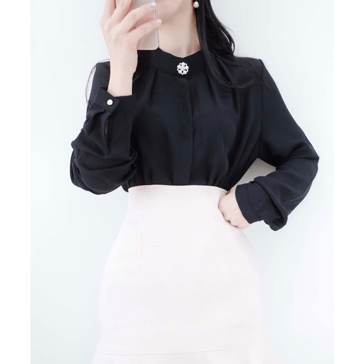 花ブローチ付きピンタックブラウス レディース オフィスブラウス | VIVID LADY | 詳細画像20 